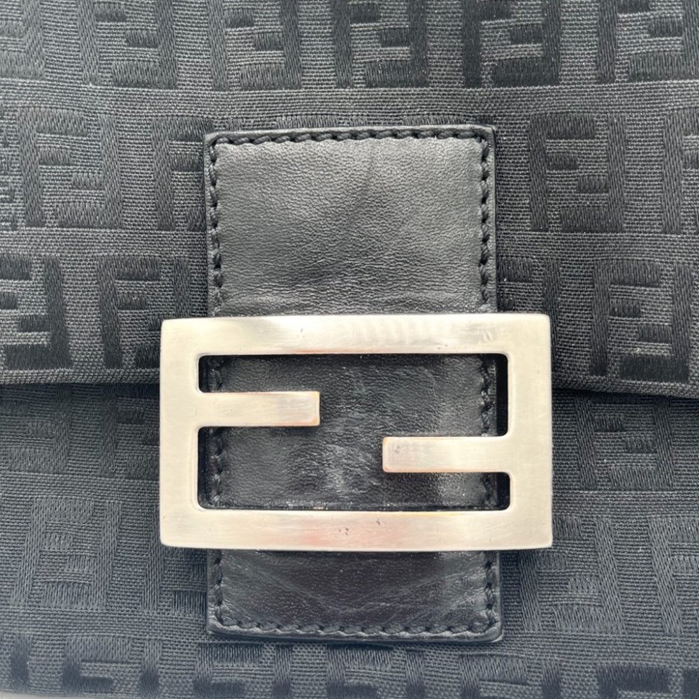 Fendi Zucchino Monogram Logo Baguette Mini Shoulder Bag Black Silver Hardware - Picture 9 of 14